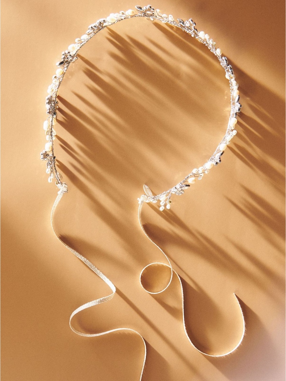 Twigs & Honey Baby’s Breath Pearl and Opal Bridal Crown - Silver - Picture 2 of 3
